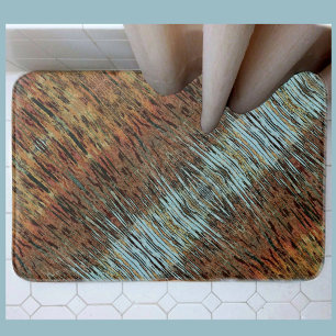 Aqua Brown and Orange Abstract Bath Mat