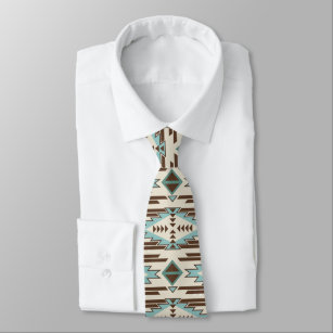 Aqua Brown Aztec Pattern Tie