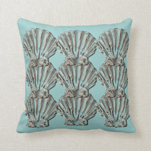 Aqua brown beach cottage shell throw pillow