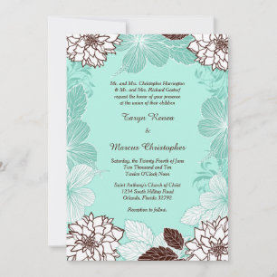 Aqua Brown Flower 5x7 Wedding Invitation