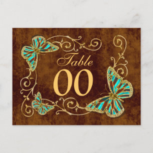 Aqua brown gold table number postcard