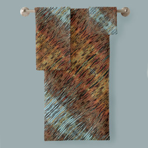 Aqua Brown Mustard Orange Abstract patterned Bath Towel Set