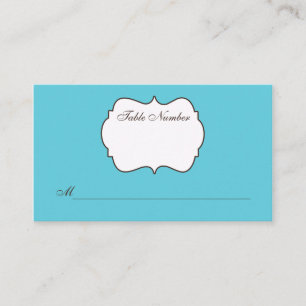 Aqua, Brown, White Damask Place Card