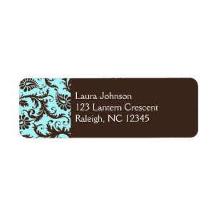 Aqua, Brown, White Damask Return Address Label