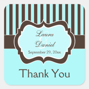Aqua, Brown, White Striped Wedding Favour Sticker
