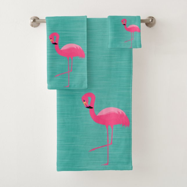 AQUA BRUSHED TEXTURE FLAMINGO BATHROOM TOWEL SET (Insitu)