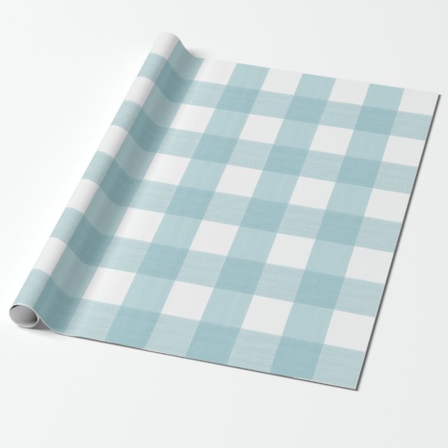 Aqua Buffalo Plaid Wrapping Paper (Unrolled)