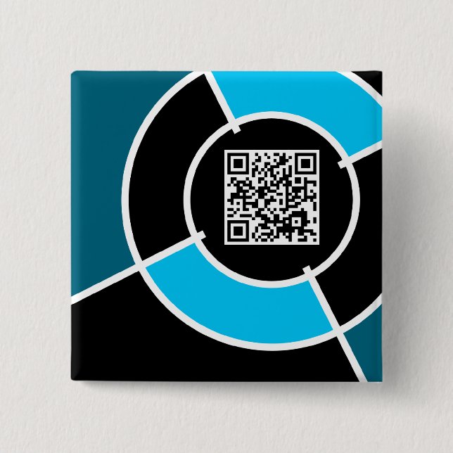 aqua bullseye QR code 2 Inch Square Button (Front)