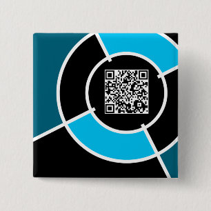 aqua bullseye QR code 2 Inch Square Button