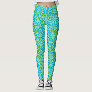 Aqua Burst Geometric Seamless Pattern Leggings