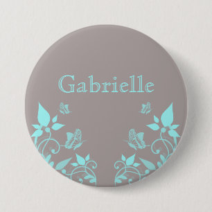 Aqua Butterfly Floral Button