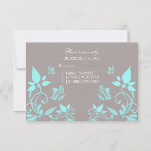 Aqua Butterfly Floral Response Card