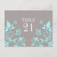 Aqua Butterfly Floral Table Number Postcard