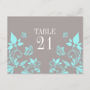Aqua Butterfly Floral Table Number Postcard