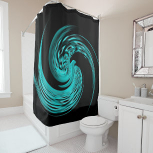 Aqua Butterfly Swirl Abstract Shower Curtain
