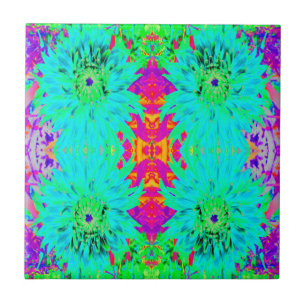 Aqua Cactus Dahlia Abstract Macro Flower Tile