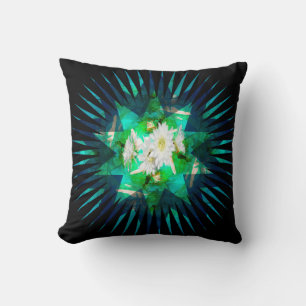 Aqua Cactus Flower Kaleidoscope Effect,   Throw Pillow