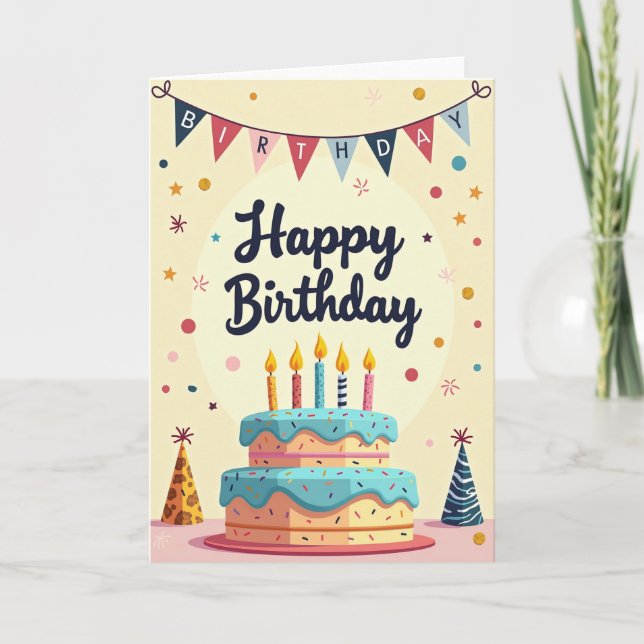 Aqua Cake Candle Birthday Card (Front)