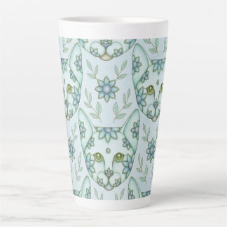 AQUA CATS WITH FLOWERS Latte Mug