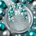 Aqua Celebration Balloons 21st Birthday Party<br><div class="desc">Celebrate in style with this vibrant and eye-catching 21st birthday party invitation, featuring a stunning cascading balloon arch design in shades of teal, aqua, and accented with white and grey. The bold '21' at the centre adds a playful yet chic touch, perfectly setting the tone for a memorable celebration. The...</div>