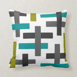 Aqua, Chartreuse and Grey Abstract Art Throw Pillow