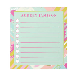 Aqua, Chartreuse and Pink Abstract To-Do List Notepad