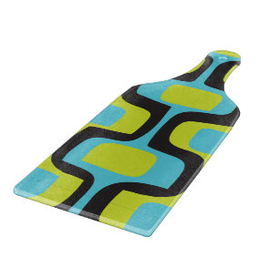 Aqua & Chartreuse Mid Century Mod Retro Pattern Cutting Board