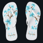 Aqua Cherry Blossoms Monogrammed Flip Flops<br><div class="desc">Beautiful and sweet cherry blossoms or sakura flowers design perfect for spring,  summer,  as well as for bride,  bridesmaids,  mother of the bride,  mother of the groom,  maid of honour,  flower girl gifts,  and more!</div>