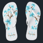 Aqua Cherry Blossoms Monogrammed Flip Flops<br><div class="desc">Beautiful and sweet cherry blossoms or sakura flowers design perfect for spring,  summer,  as well as for bride,  bridesmaids,  mother of the bride,  mother of the groom,  maid of honour,  flower girl gifts,  and more!</div>