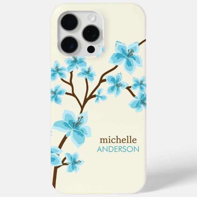 Aqua Cherry Blossoms Tree Case-Mate iPhone Case (Back)