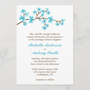 Aqua Cherry Blossoms Wedding Invitation