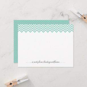 Aqua Chevron and Tiny Dots Personalized Stationery Invitation