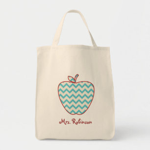 Aqua Chevron Apple Teacher Bag