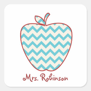 Aqua Chevron Apple Teacher Square Sticker