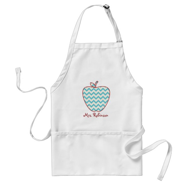 Aqua Chevron Apple Teacher Standard Apron (Front)