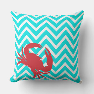 Aqua Chevron Crabby Chic Accent Pillow