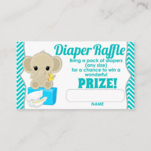 Aqua Chevron Elephant Diaper Raffle Tickets 100pk Enclosure Card