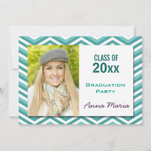 Aqua Chevron Graduation Party Photo Invitation