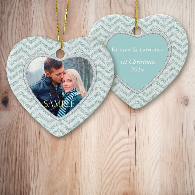 Aqua Chevron Icy Sparkle Template Ceramic Ornament (Creator Uploaded)