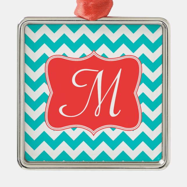 Aqua Chevron moderne Monogramme Ornement initial (Devant)