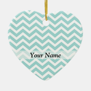 Aqua chevron pattern ceramic ornament