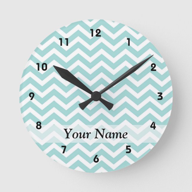 Aqua  chevron pattern round clock (Front)