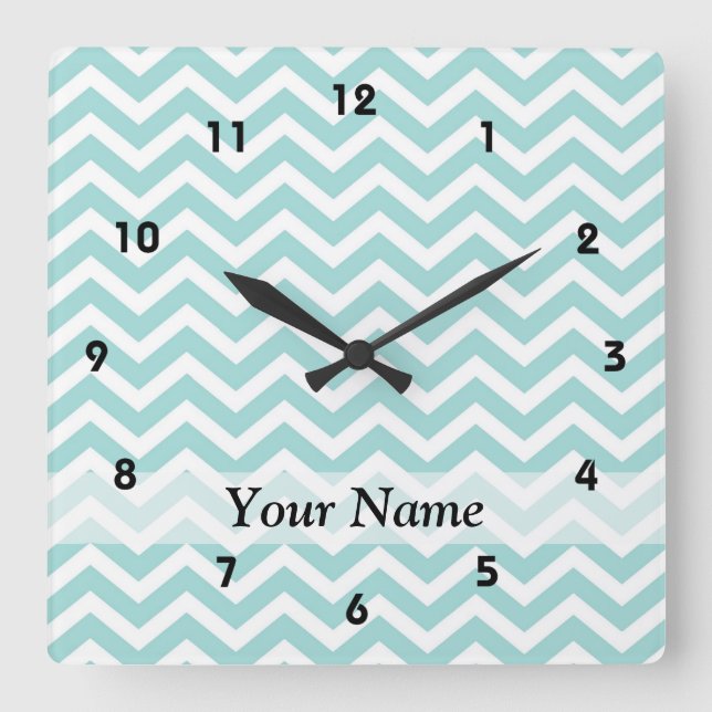 Aqua  chevron pattern square wall clock (Front)