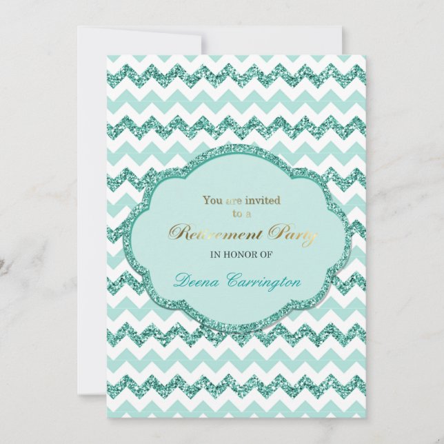Aqua Chevron Stripe Retraite Party Invitations (Devant)