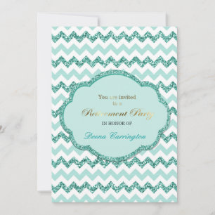 Aqua Chevron Stripe Retraite Party Invitations