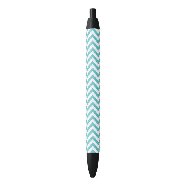 Aqua Chevron Stripes Black Ink Pen (Front Vertical)