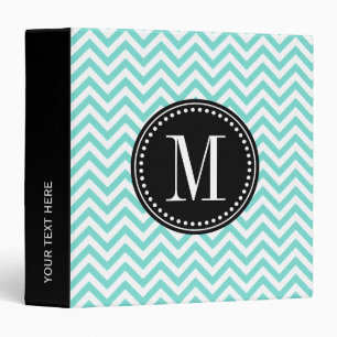 Aqua Chevron Zigzag Personalized Monogram Binder