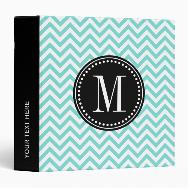 Aqua Chevron Zigzag Personalized Monogram Binder (Front/Spine)