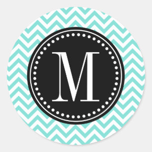 Aqua Chevron Zigzag Personalized Monogram Classic Round Sticker