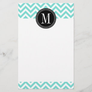 Aqua Chevron Zigzag Personalized Monogram Stationery